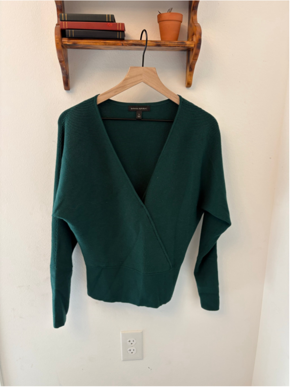 Banana Republic Emerald Green Faux Wrap Ribbed Knit Sweater Size S